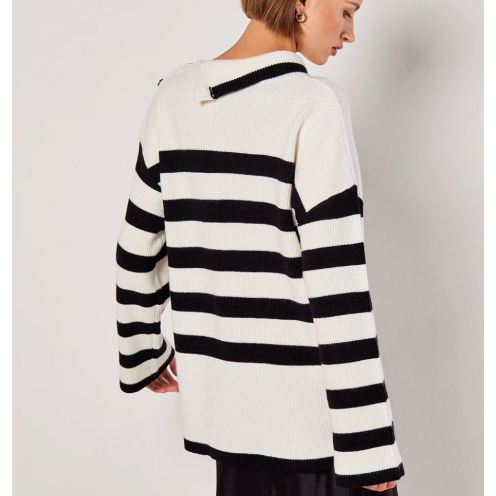 Apricot- Classic Stripe Roll Neck Sweater - Picture 5 of 5